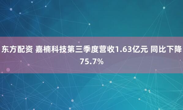 东方配资 嘉楠科技第三季度营收1.63亿元 同比下降75.7%